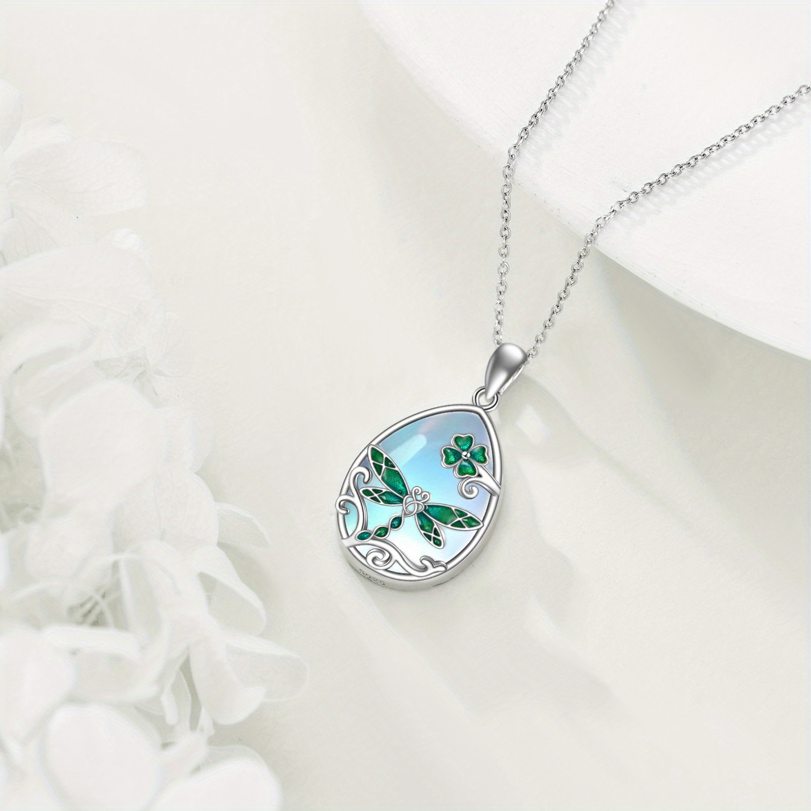 Dragonfly Pendant Necklace with Moonstone, Gift for Mom or Girlfriend